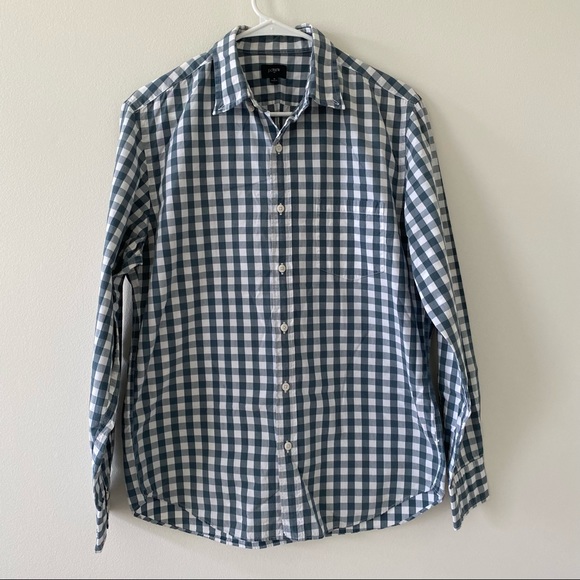 J Crew Factory Men’s Blue Gingham Button Down Shirt GUC - Picture 1 of 5